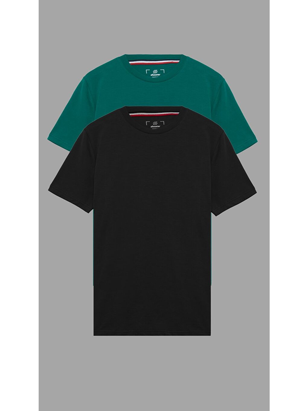 Siyah - Yeşil Erkek Basic Tişört Pamuklu Regular Fit Bisiklet Yaka Günlük Düz T-Shirt 2'li Paket