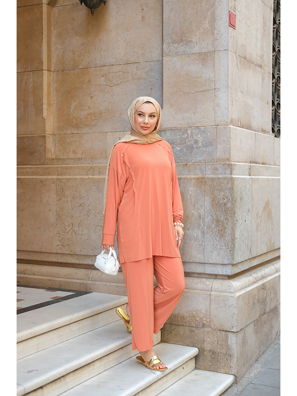 Kadın Parça Detay İkili Takım Turuncu-1