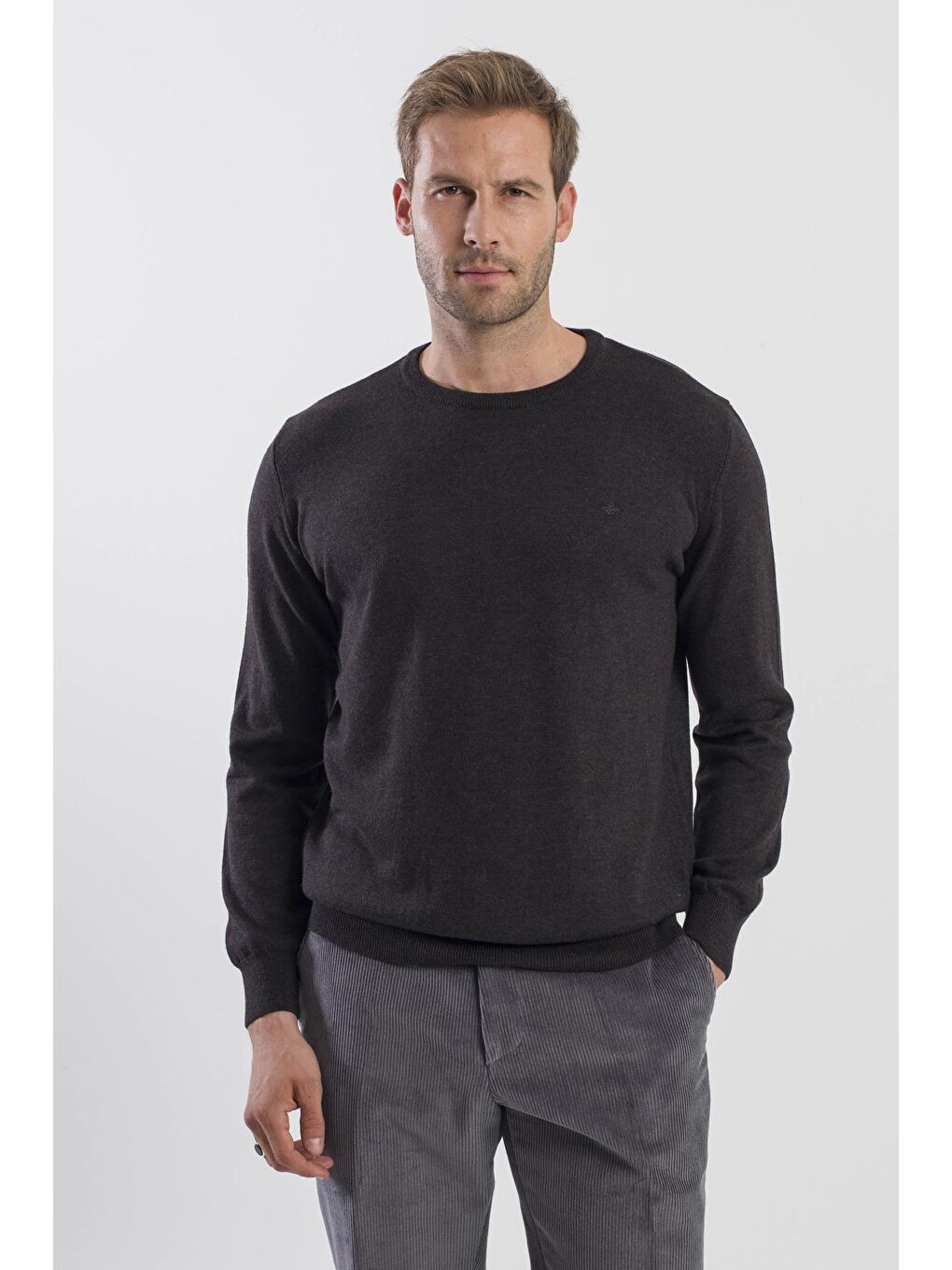 Antrasit Slim Fit Bisiklet Yaka Triko Kazak