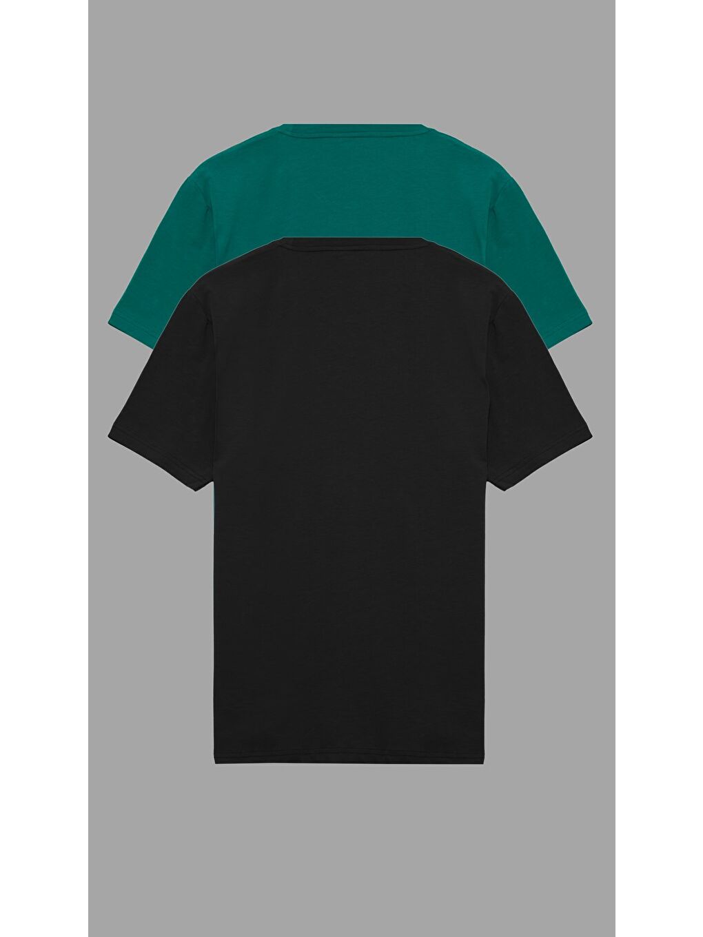 Siyah - Yeşil Erkek Basic Tişört Pamuklu Regular Fit Bisiklet Yaka Günlük Düz T-Shirt 2'li Paket-1
