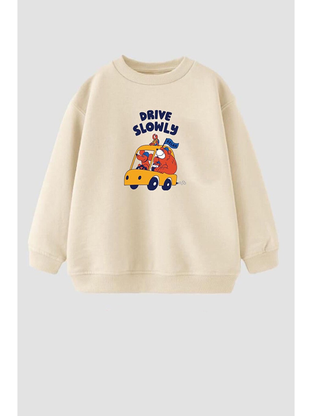 Bej Erkek Çocuk Baskılı 3 İplik Kumaş Pamuklu Sweatshirt-1