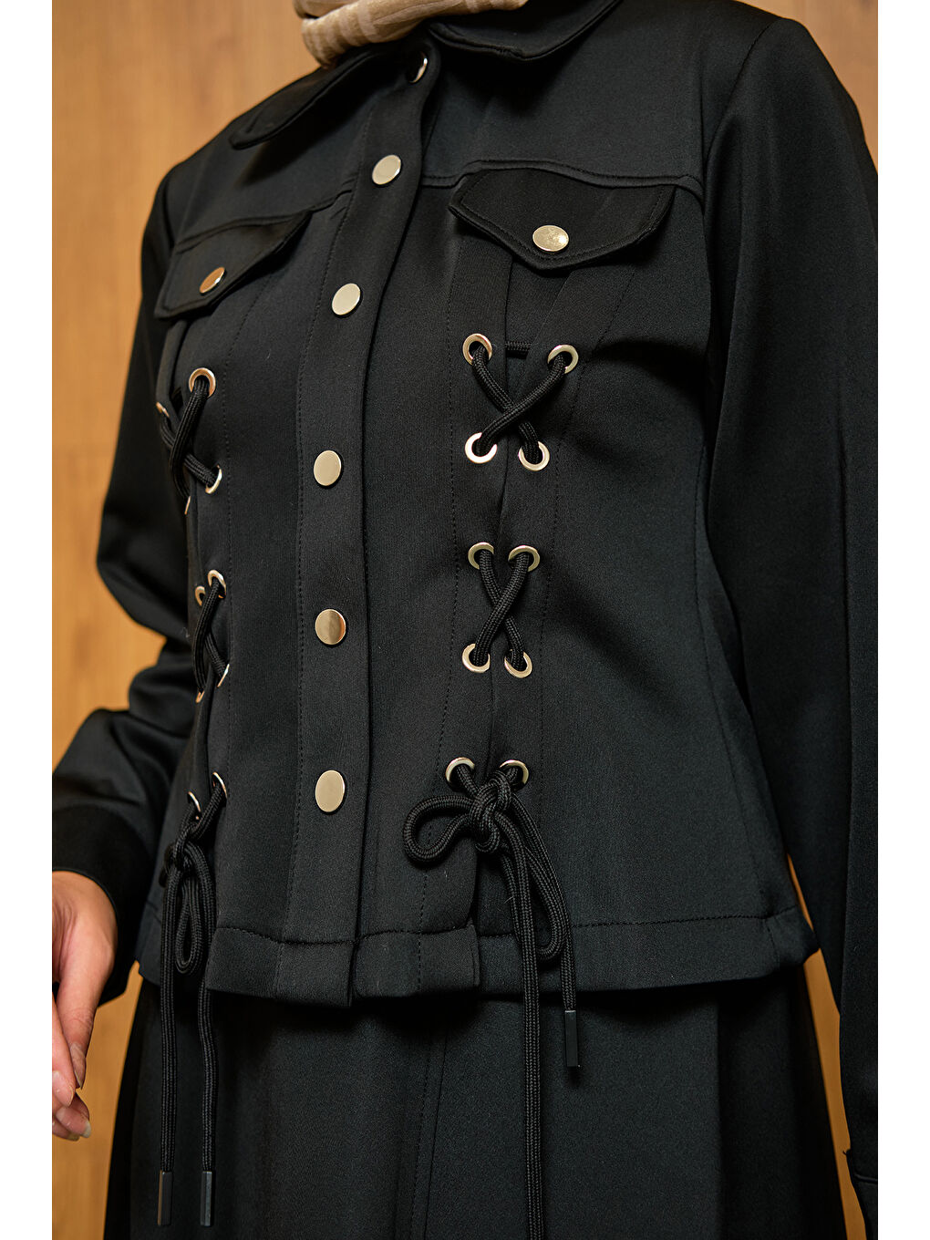 Kadın Menra Kuşgözü Detaylı Takım Siyah-4