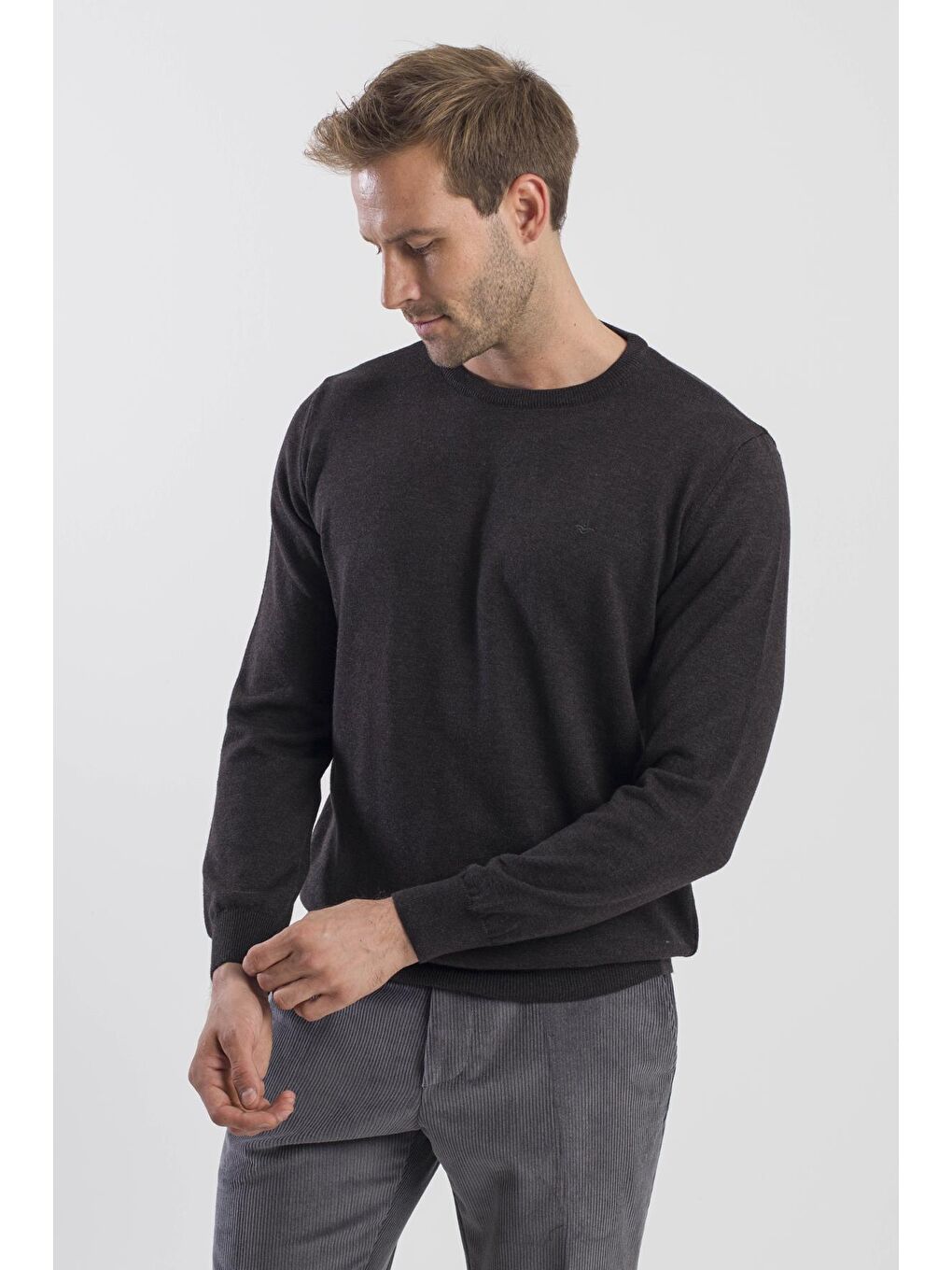 Antrasit Slim Fit Bisiklet Yaka Triko Kazak-2