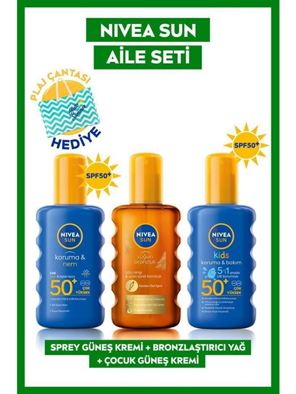 NIVEA Şeffaf Sun Güneş Koruyucu Aile Kişisel Bakım Seti, SPF 50+ Çocuk Güneş Kremi 200 ml, Bronzlaştırıcı Güneş Kremi