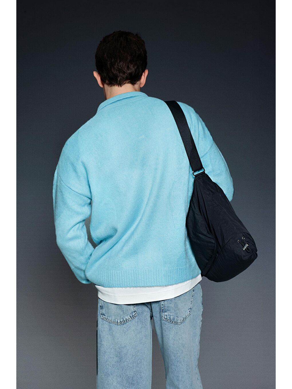 Erkek Polo Yaka Yumuşak Dokulu Oversize Kazak Bebek Mavi-4