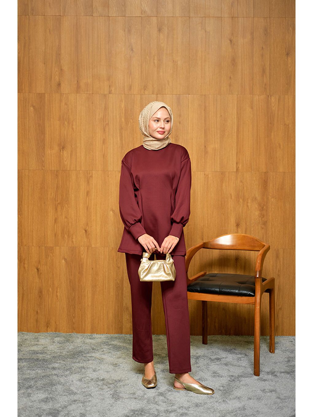 Kadın Önden Pileli Takım Bordo-1