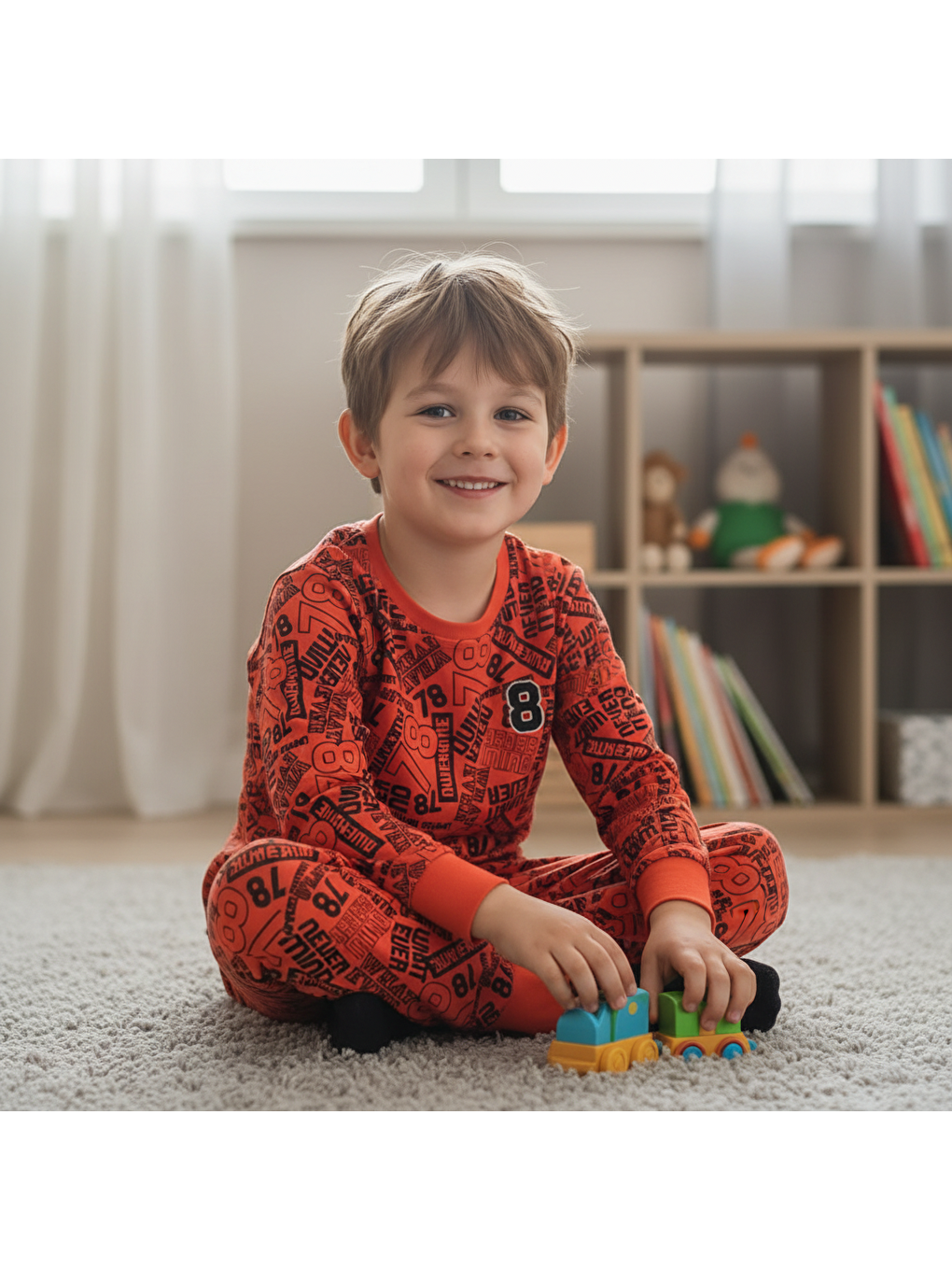 Turuncu Çocuk Desenli 2'Li Pijama Takımı Cb1000-1