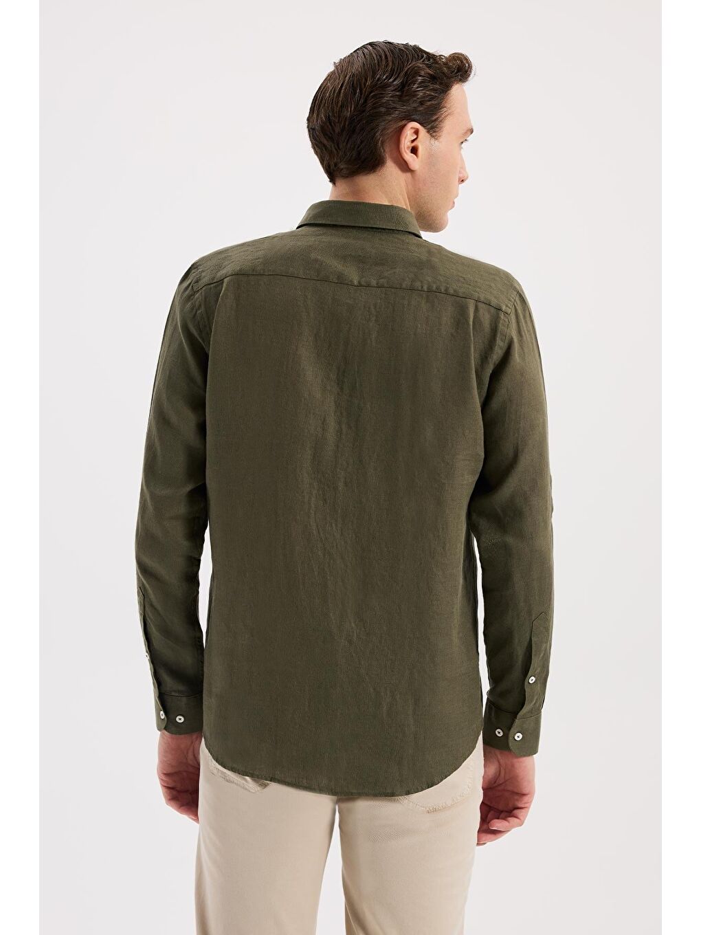 Haki Comfort Fit %100 Keten Gömlek-3