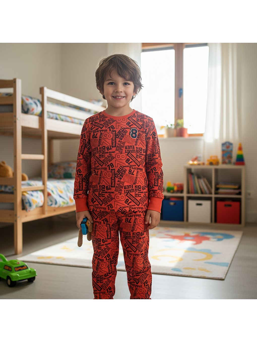 Turuncu Çocuk Desenli 2'Li Pijama Takımı Cb1000-3