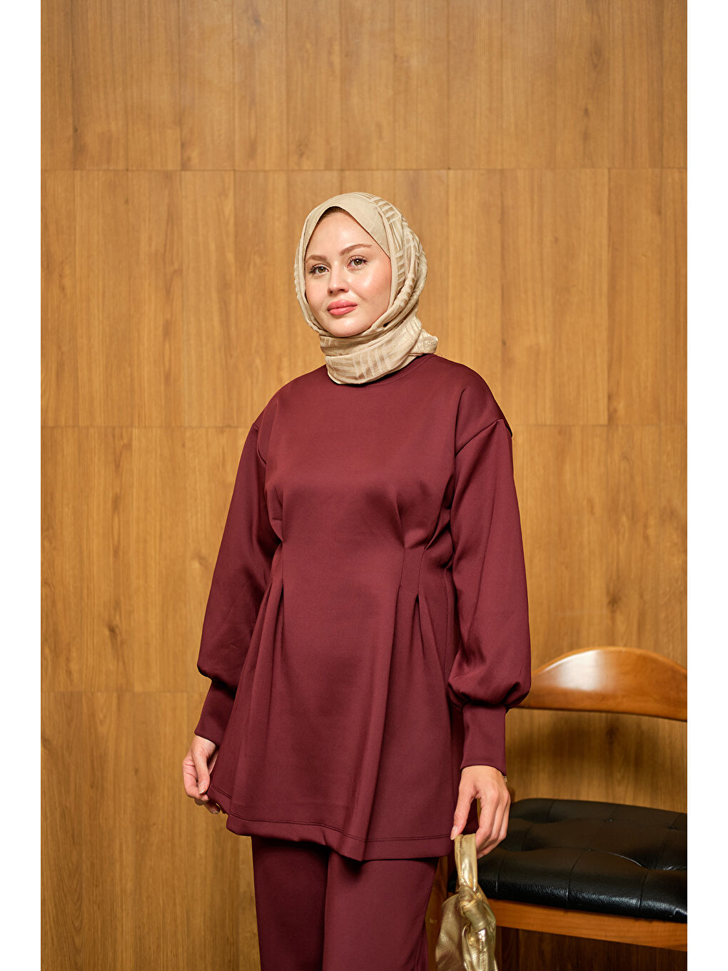 Kadın Önden Pileli Takım Bordo-2