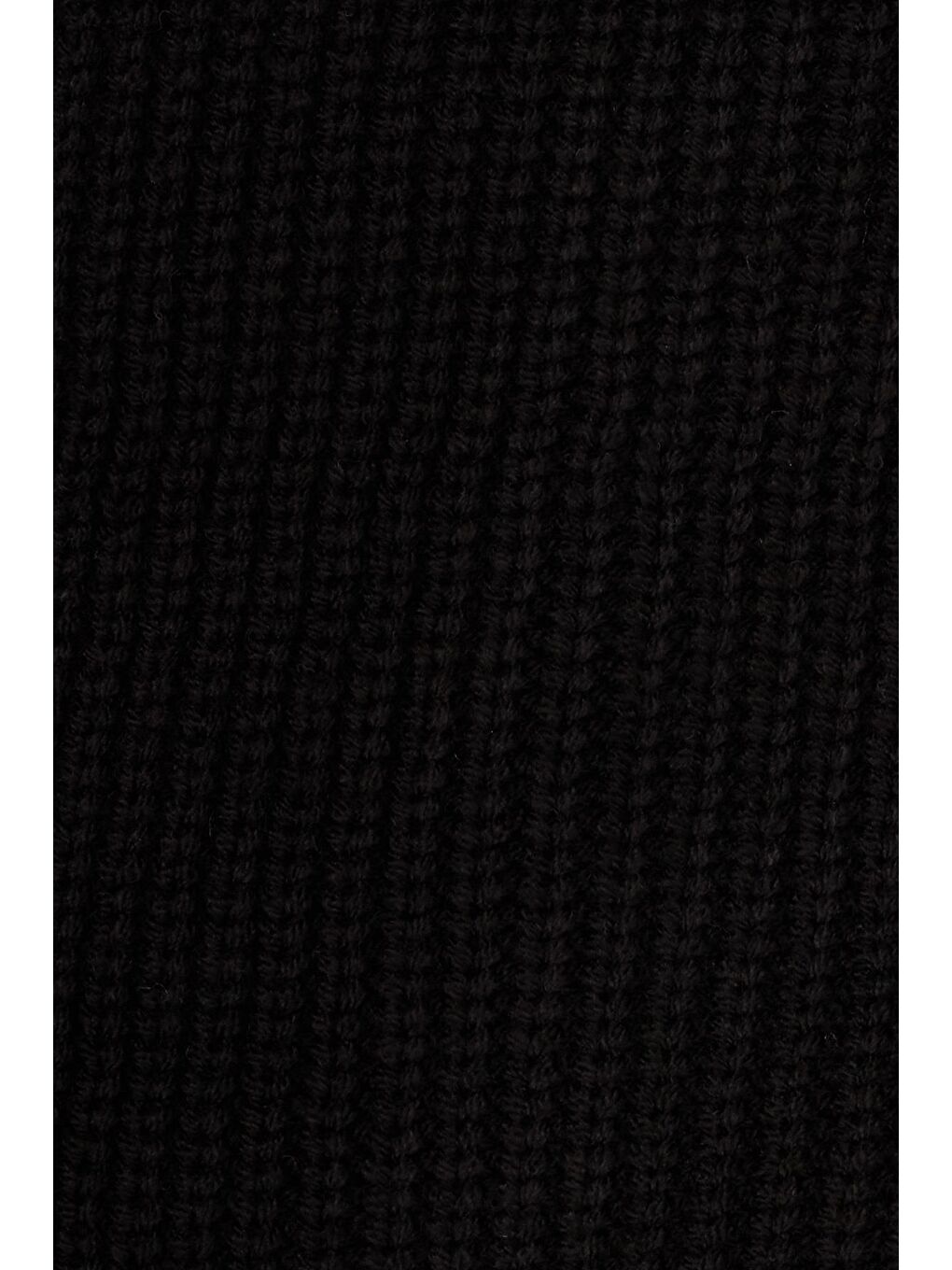 Erkek Standart Fit Normal Kesim V Yaka Düğmeli Siyah Hırka-5