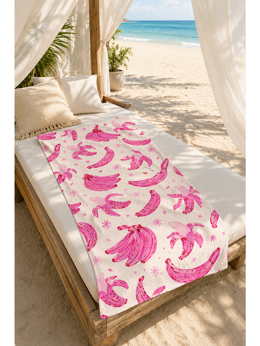 Lacivert Pembe Istakoz Ve Deniz Kabuğu Desenli 70x150 Plaj Havlusu-2