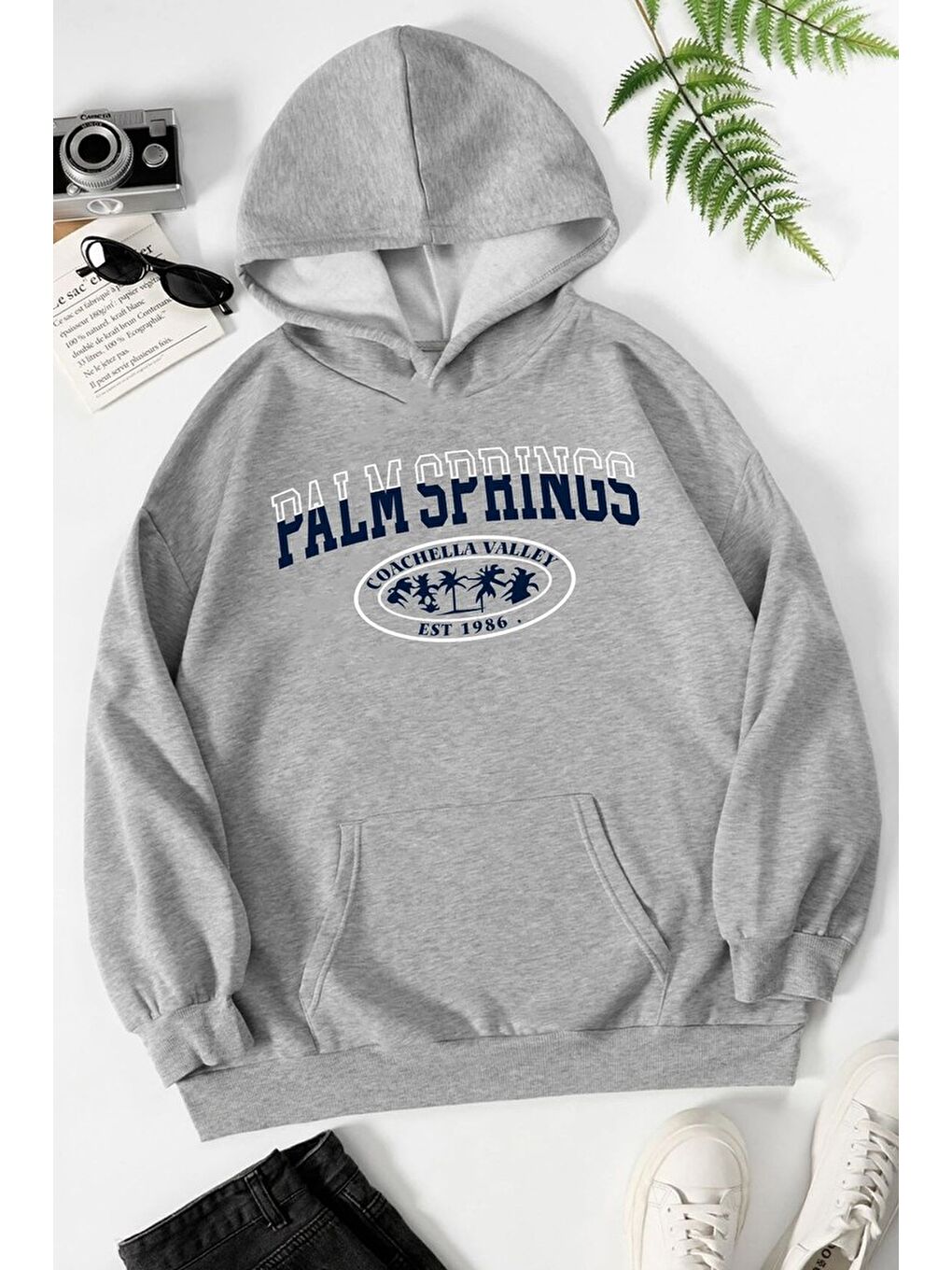 uyguntarz Gri Unisex Palm Springs Baskılı Sweatshirt