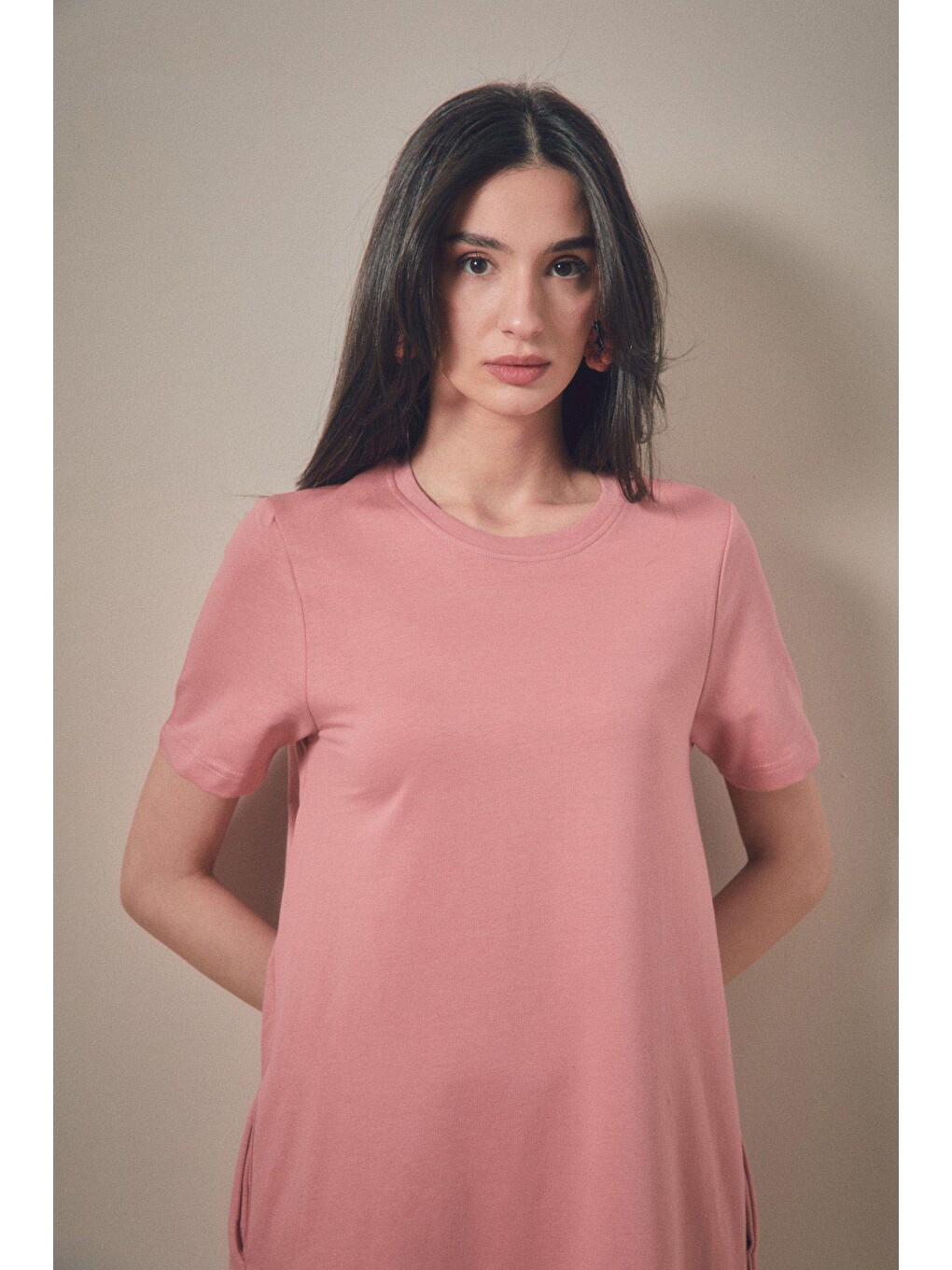 Pembe Basic Gizli Cepli Elbise-2
