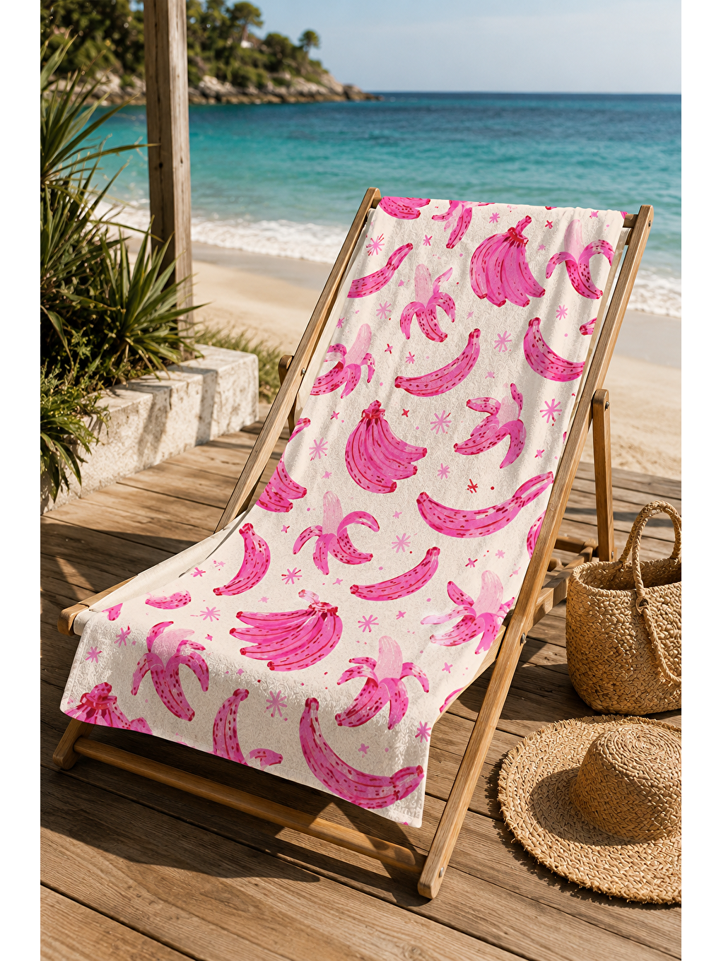 Lacivert Pembe Istakoz Ve Deniz Kabuğu Desenli 70x150 Plaj Havlusu-3