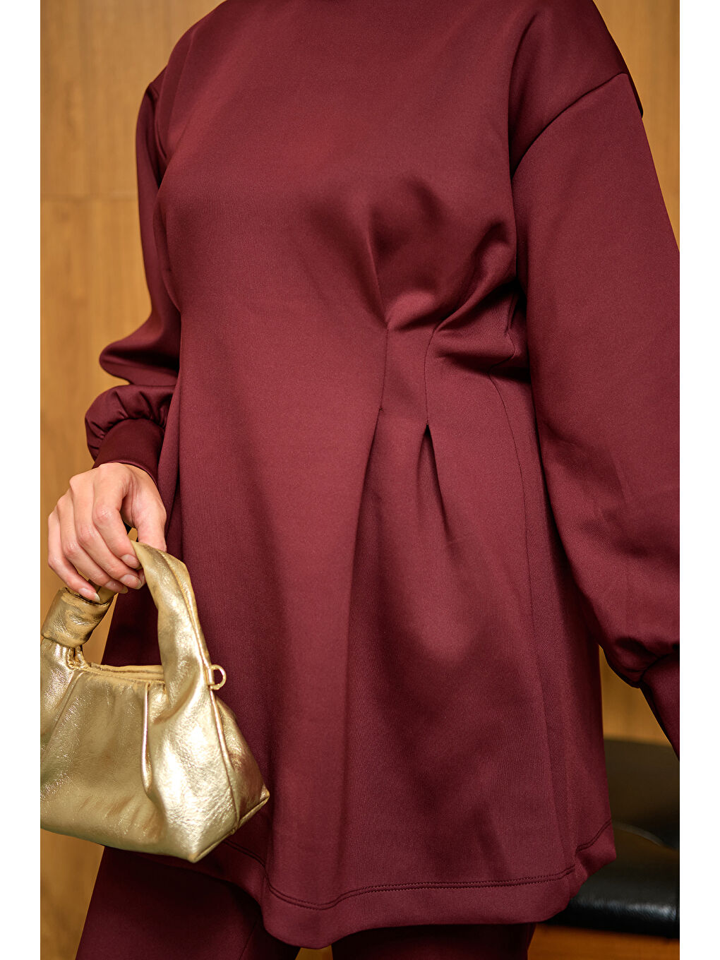 Kadın Önden Pileli Takım Bordo-4