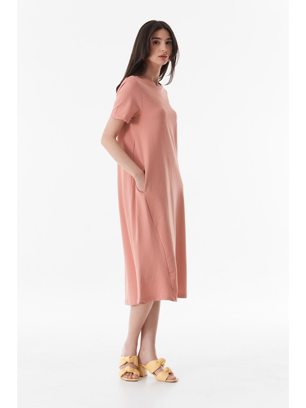 Pembe Basic Gizli Cepli Elbise-3