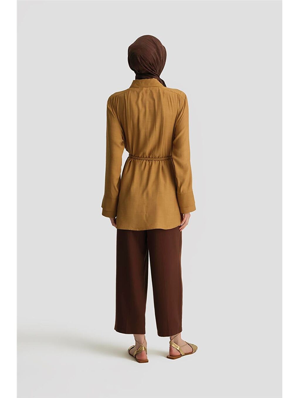 Kahverengi Çift Manşetli Viskon Tunik 25Y4604 Sahra-4