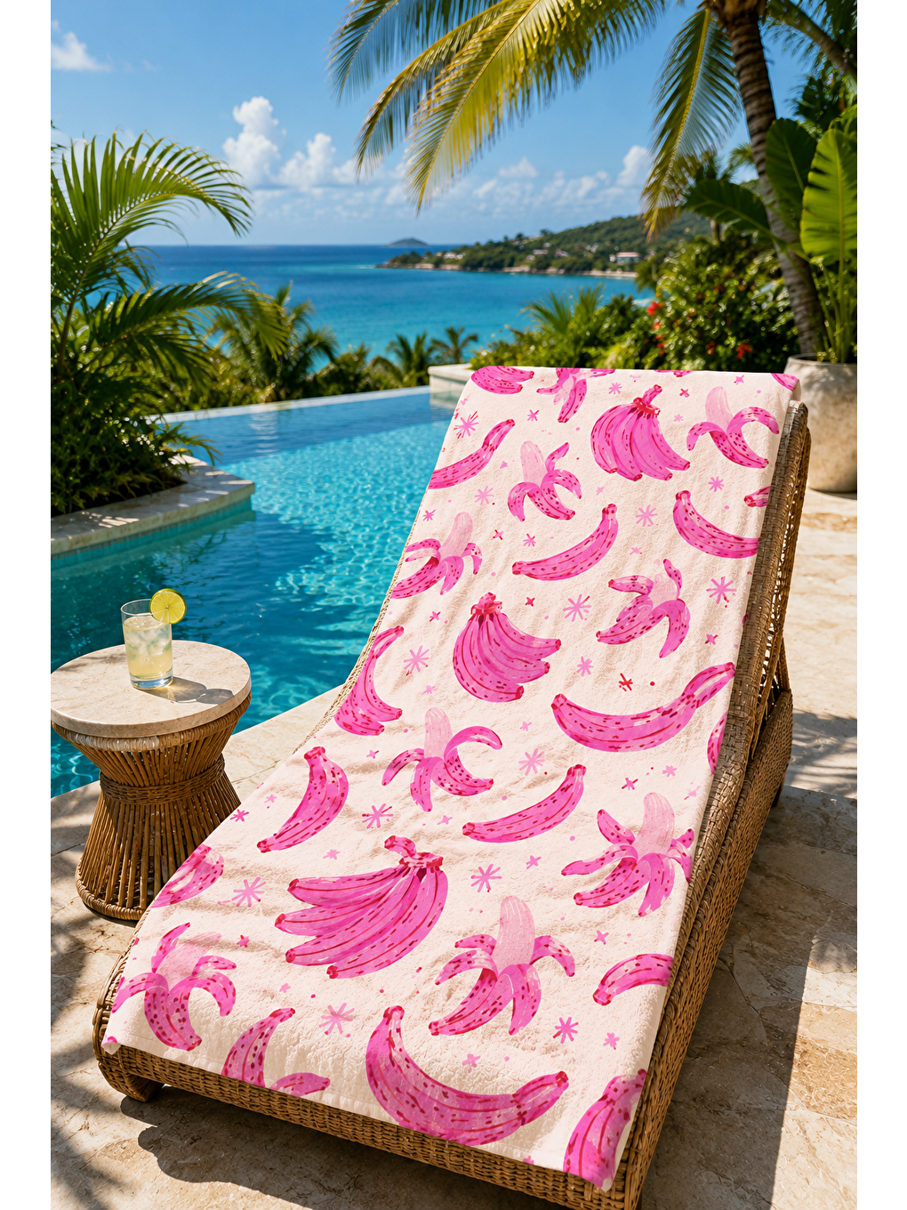 Lacivert Pembe Istakoz Ve Deniz Kabuğu Desenli 70x150 Plaj Havlusu-4
