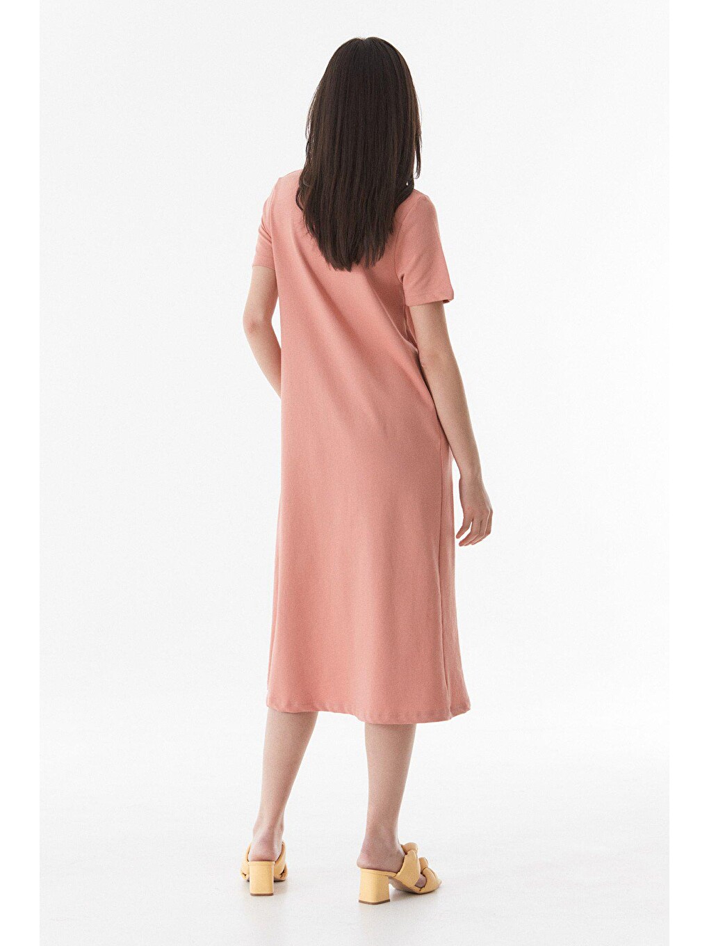 Pembe Basic Gizli Cepli Elbise-4