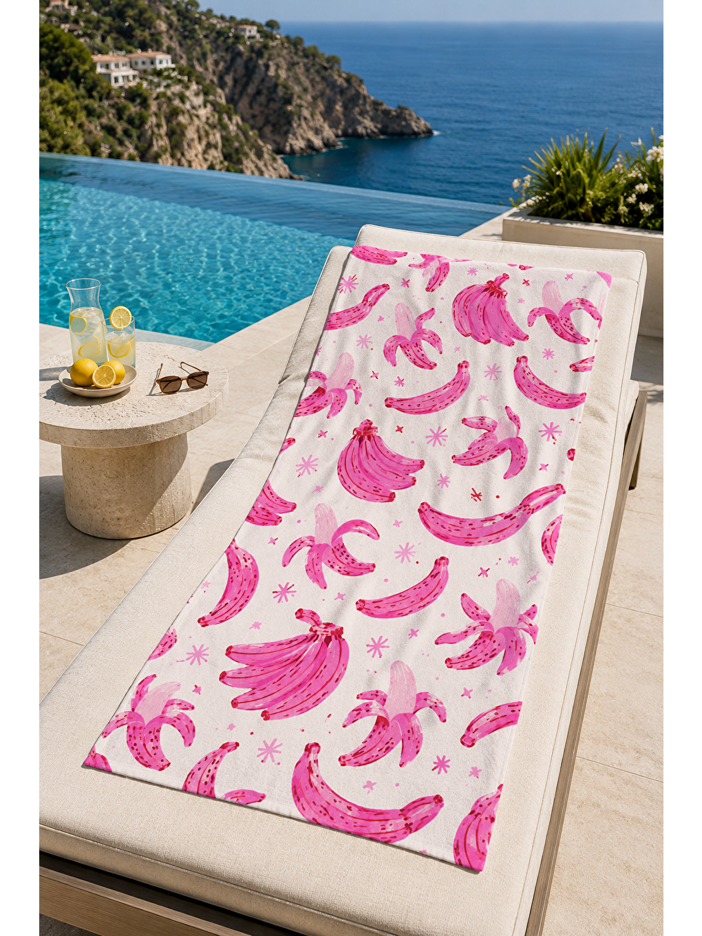 Lacivert Pembe Istakoz Ve Deniz Kabuğu Desenli 70x150 Plaj Havlusu-5