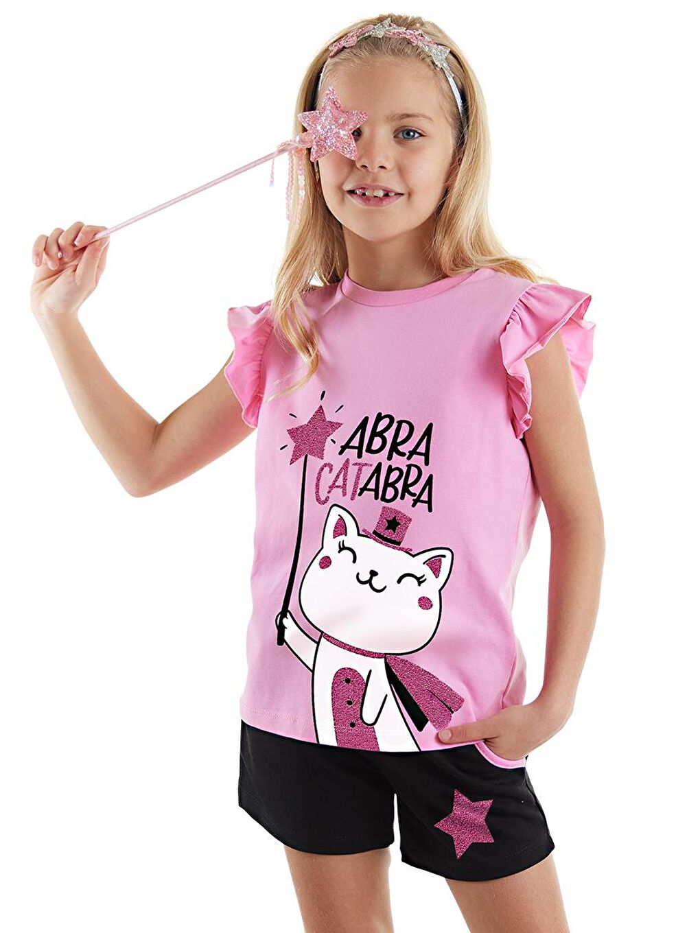 Denokids Karışık Abra Catabra Kız Çocuk T-Shirt Şort Takım