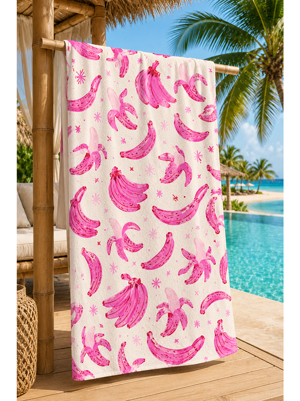 Lacivert Pembe Istakoz Ve Deniz Kabuğu Desenli 70x150 Plaj Havlusu-6