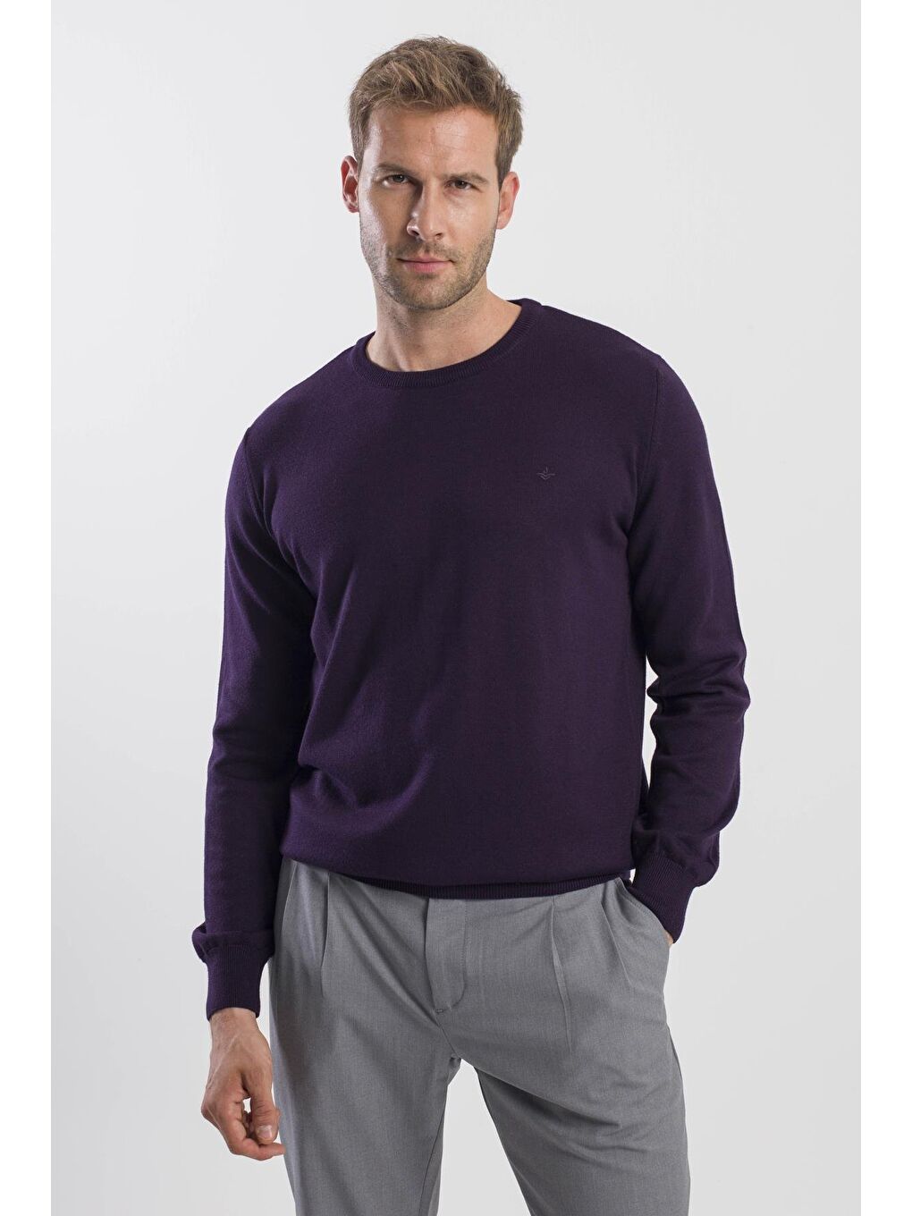 Mor Slim Fit Bisiklet Yaka Triko Kazak