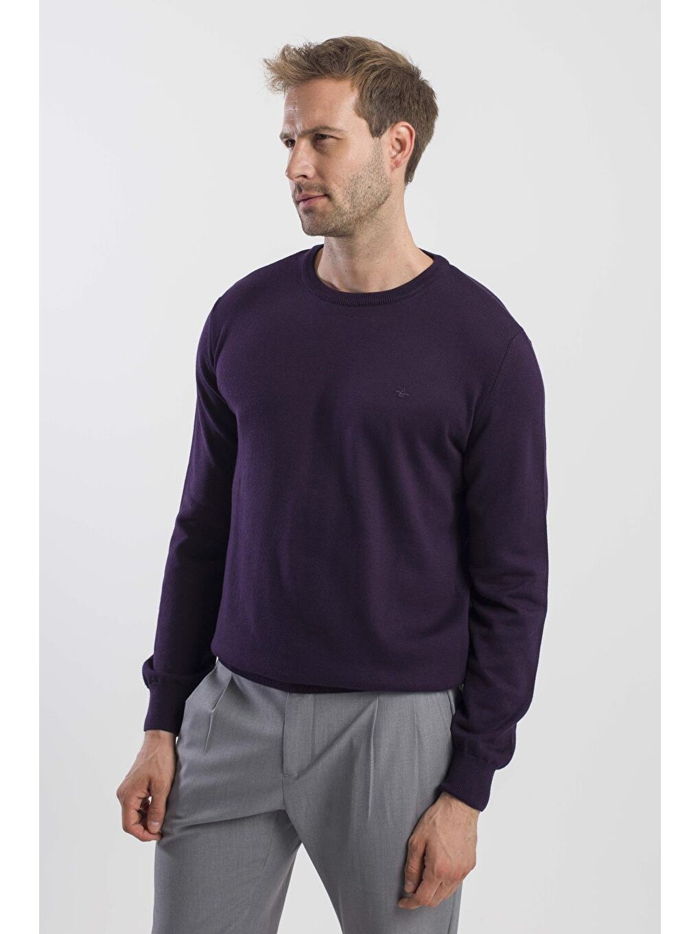 Mor Slim Fit Bisiklet Yaka Triko Kazak-2