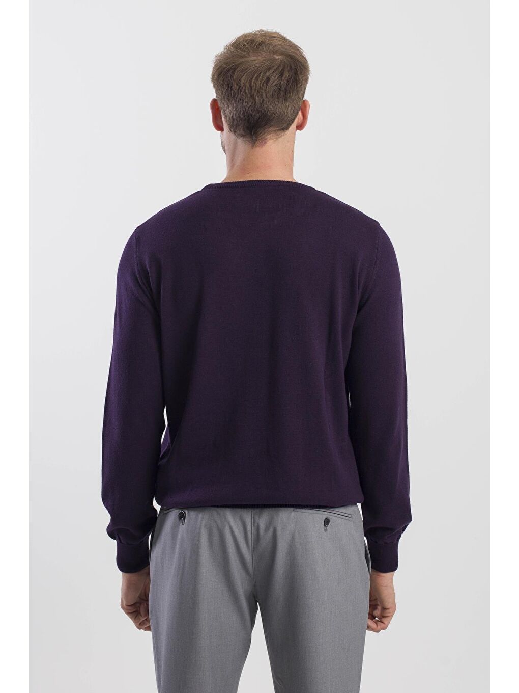 Mor Slim Fit Bisiklet Yaka Triko Kazak-3