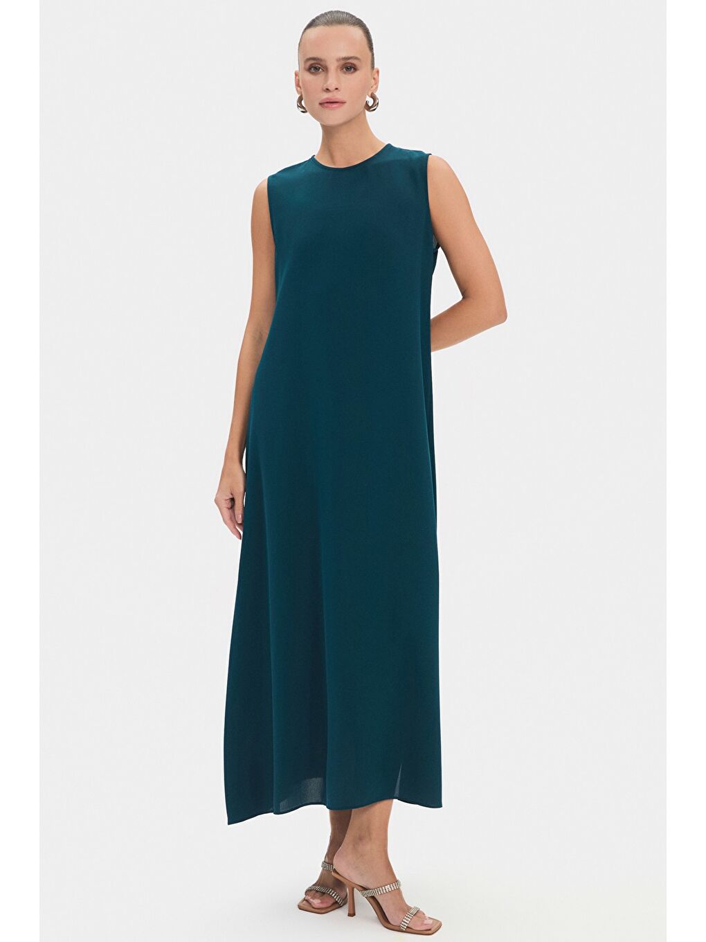 Petrol Kadın Bisiklet Yaka Işleme Detaylı Belden Bağlamalı Abaya-4