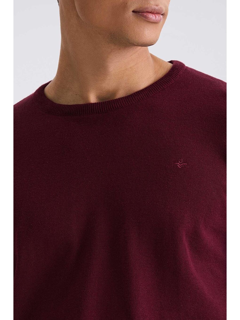 Bordo Slim Fit Bisiklet Yaka Triko Kazak-2