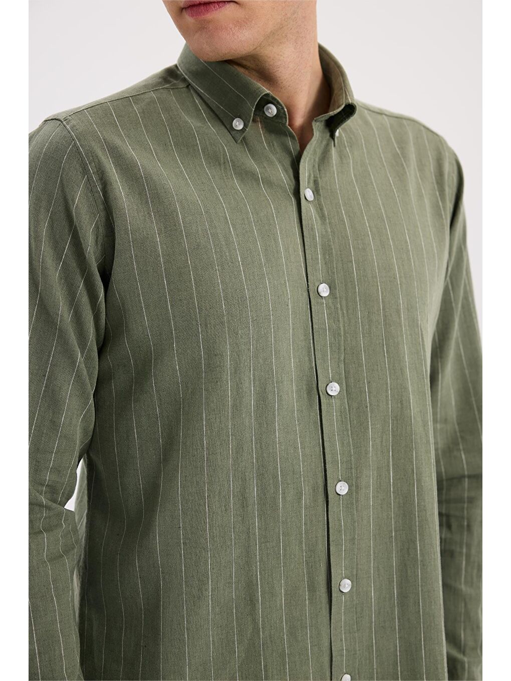 Yeşil Comfort Fit  Düğmeli Yaka Pamuklu Gömlek-2