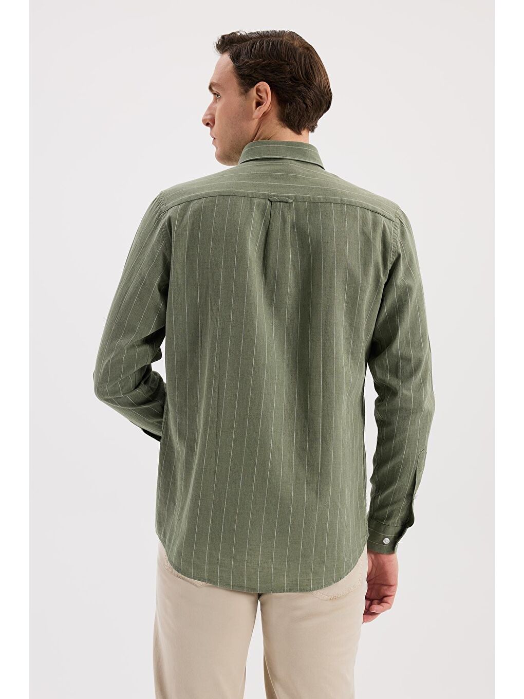 Yeşil Comfort Fit  Düğmeli Yaka Pamuklu Gömlek-3