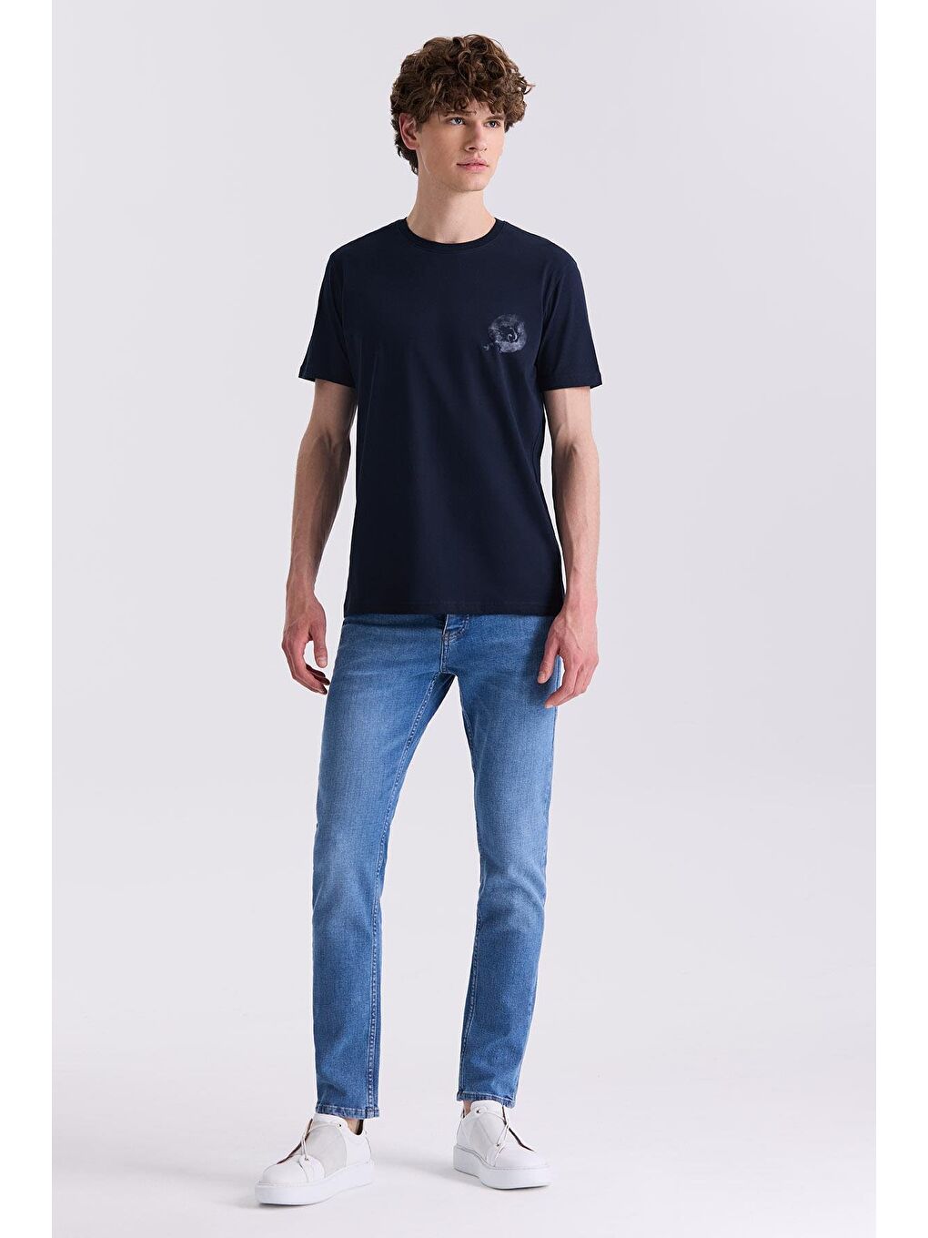 Lacivert Slim Fit Bisiklet Yaka T-Shirt-1