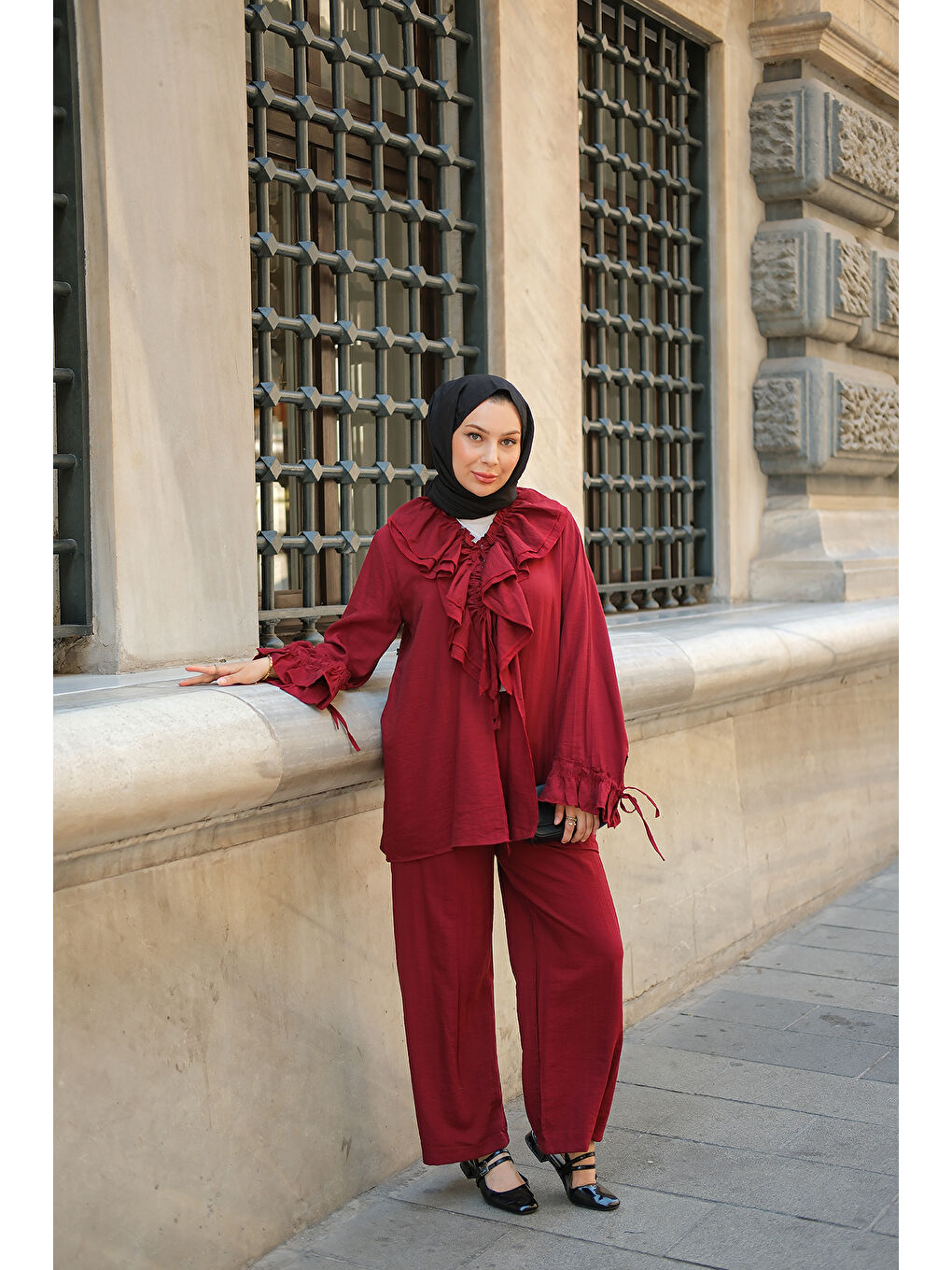 Kadın Fırfır Detay İkili Takım Bordo-2