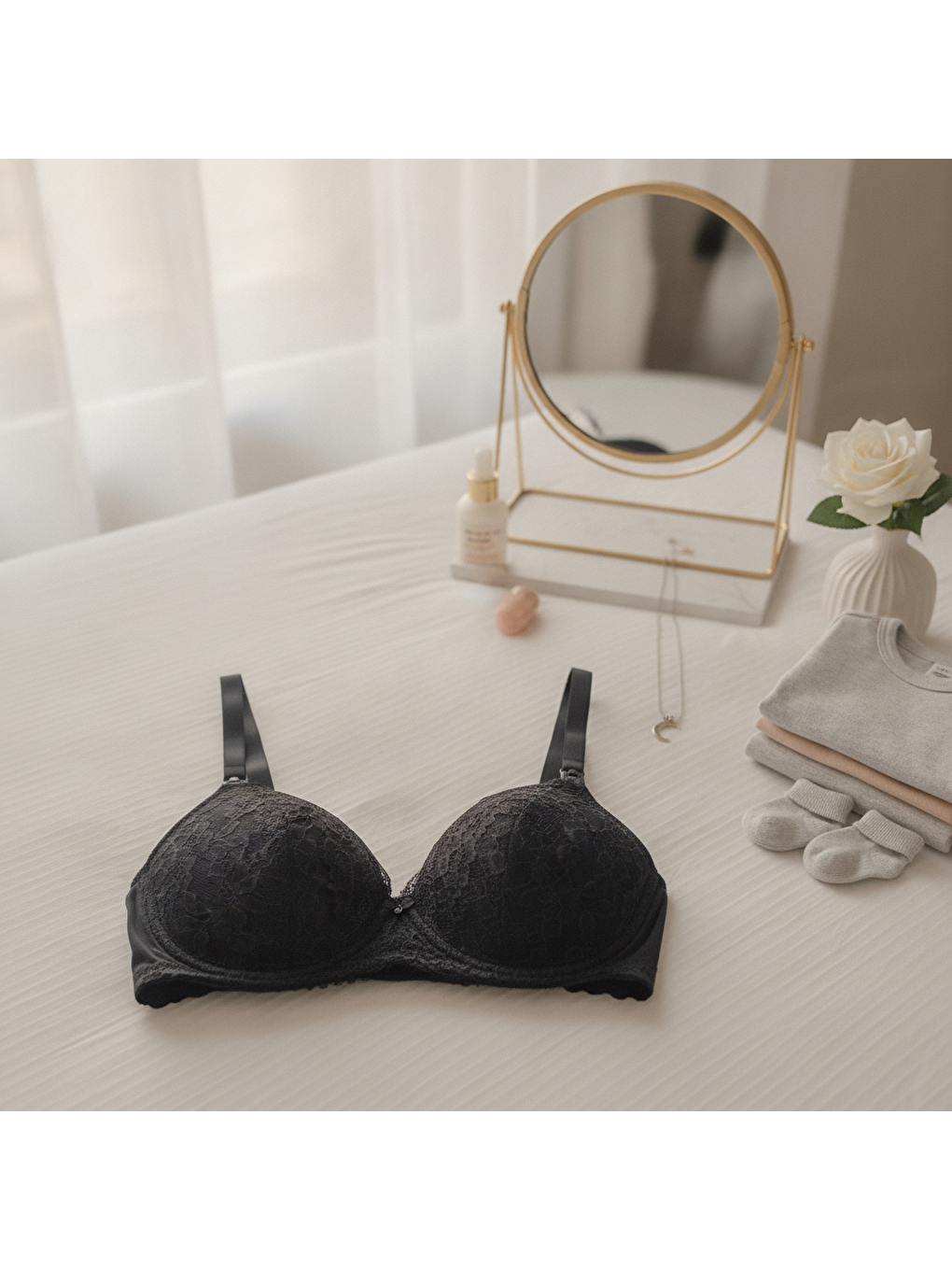 Kadın Dantelli Siyah Renk Emzirme Sütyeni Bb2734-2