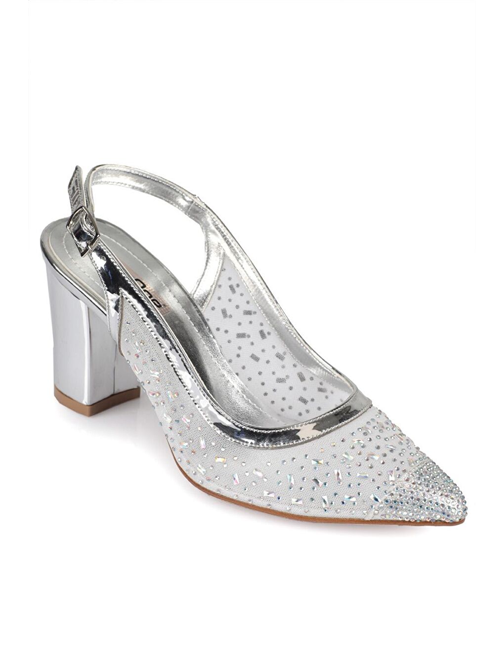 Gri 145 Kadın Topuklu Taşlı Arkası Açık Ayakkabı-1