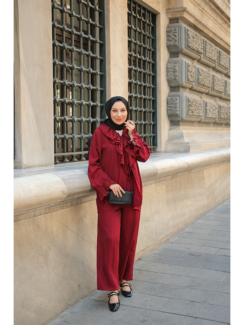 Kadın Fırfır Detay İkili Takım Bordo-3