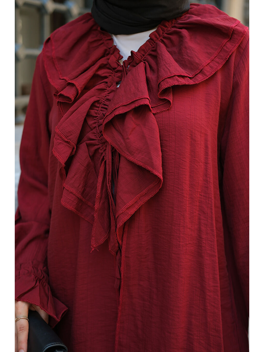 Kadın Fırfır Detay İkili Takım Bordo-4