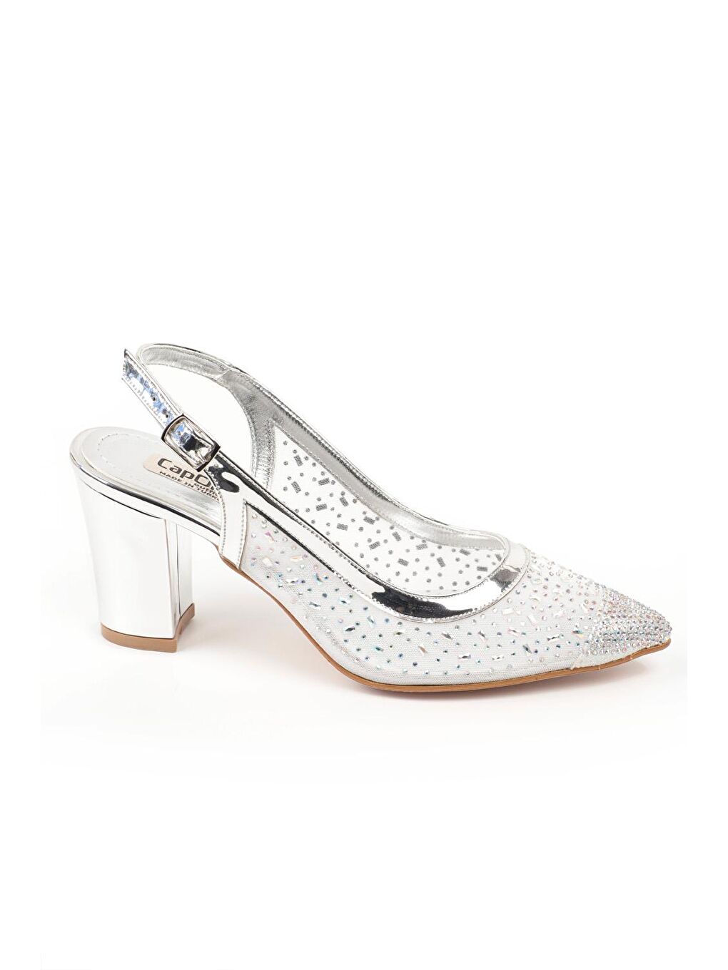 Gri 145 Kadın Topuklu Taşlı Arkası Açık Ayakkabı-2