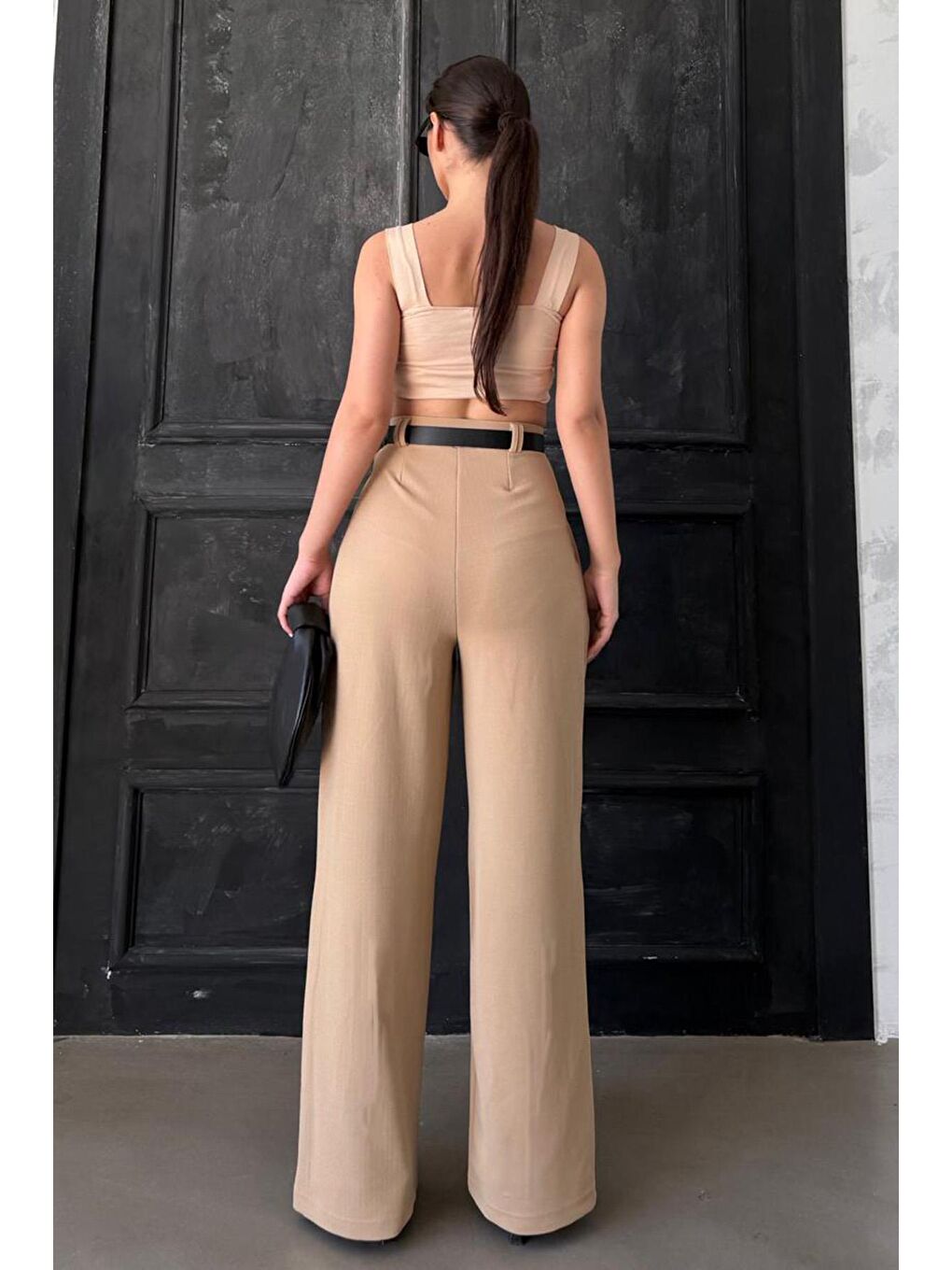 Bej Çift Pileli Kemerli Pantolon Mg2330-4