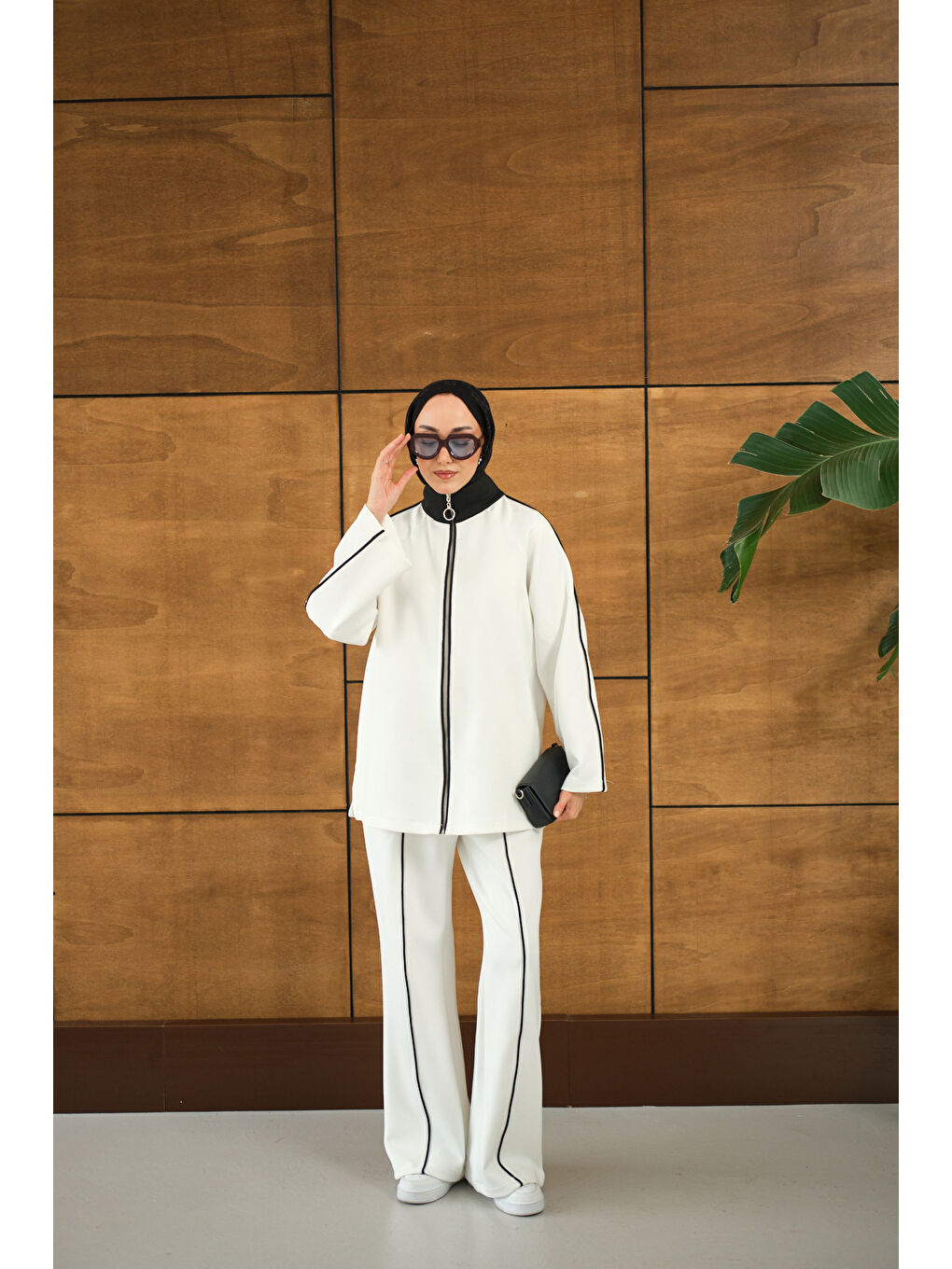 Kadın Reglan Kollu İkili Takım Beyaz-1