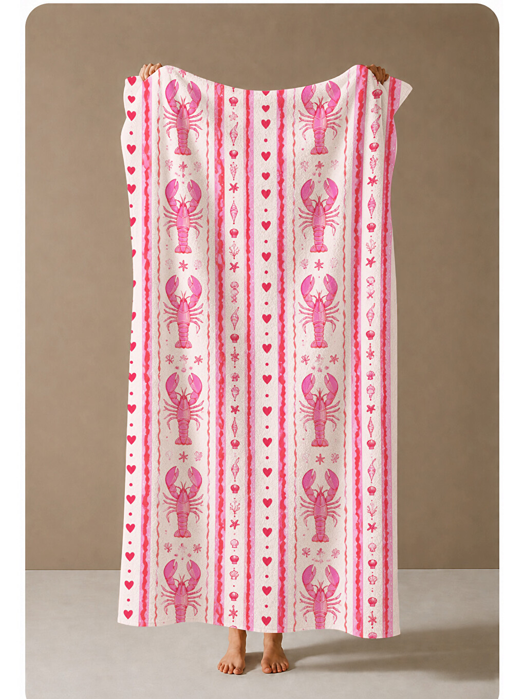 Turkuaz Pembe Dikey Istakoz Şerit Desenli 70x150 Plaj Havlusu