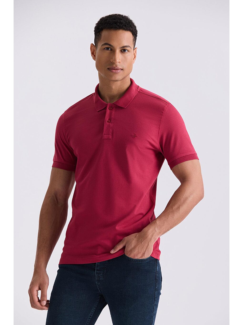 Pembe Gül Kurusu Slim Fit Polo Yaka T-Shirt