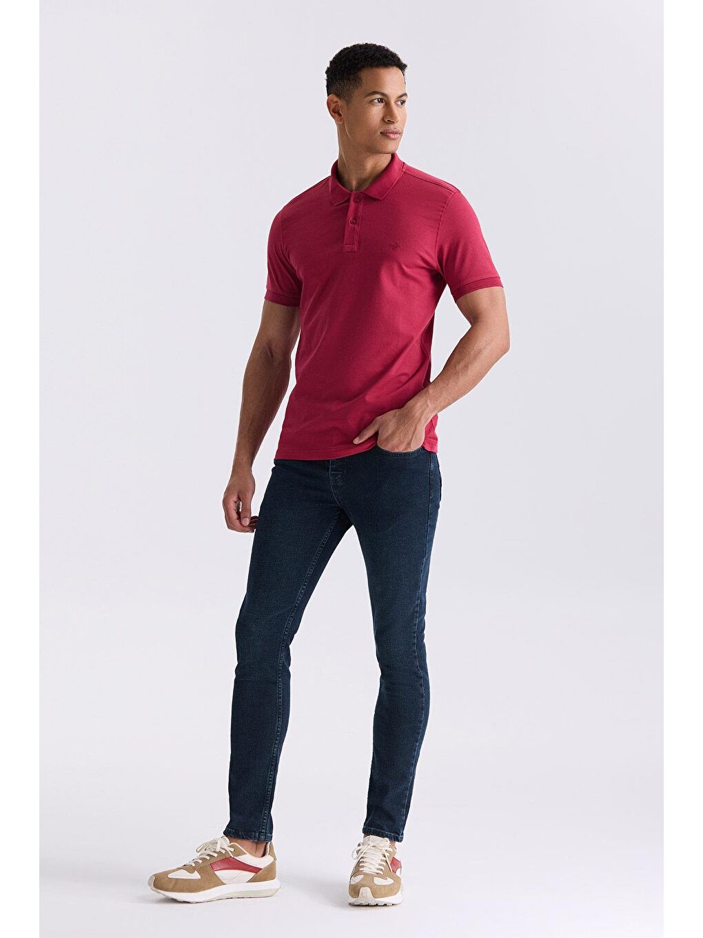 Pembe Gül Kurusu Slim Fit Polo Yaka T-Shirt-1