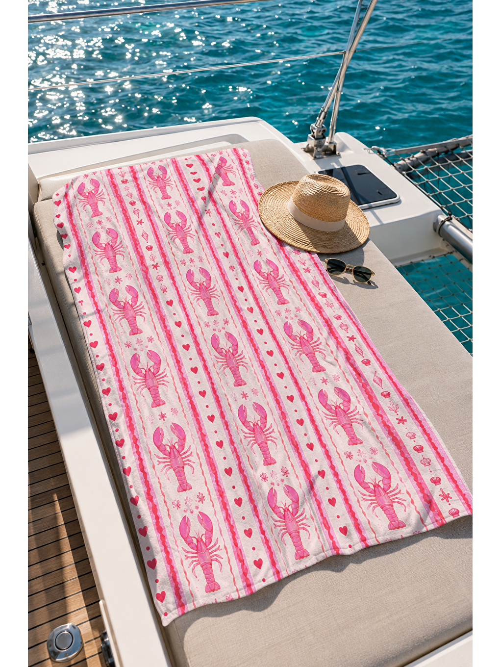 Turkuaz Pembe Dikey Istakoz Şerit Desenli 70x150 Plaj Havlusu-3