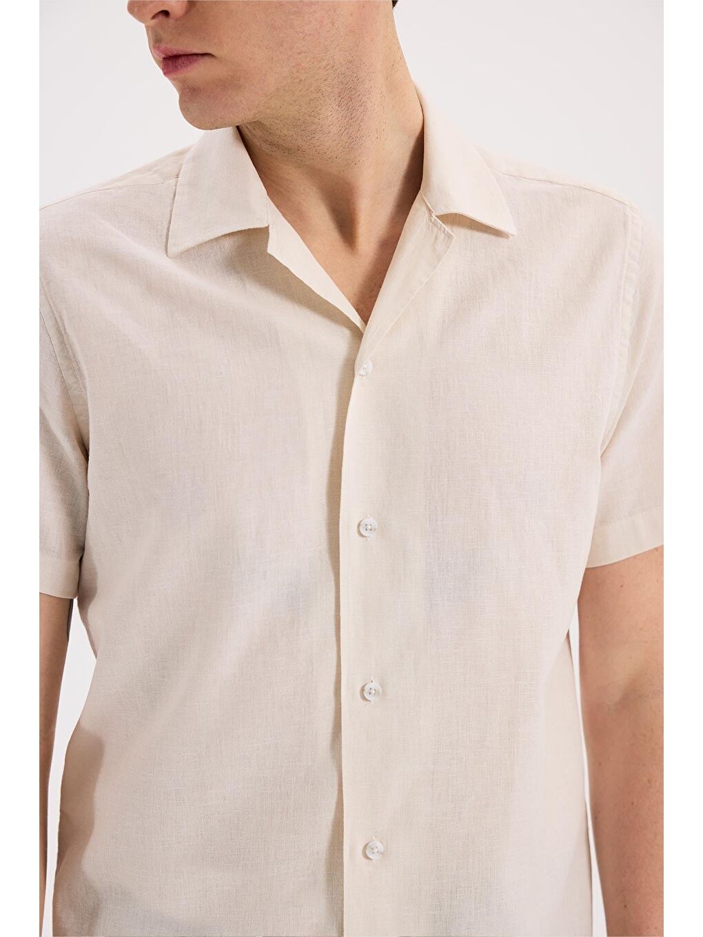 Ekru Krem  Comfort Fit Klasik Yaka Kısa Kol Gömlek-2
