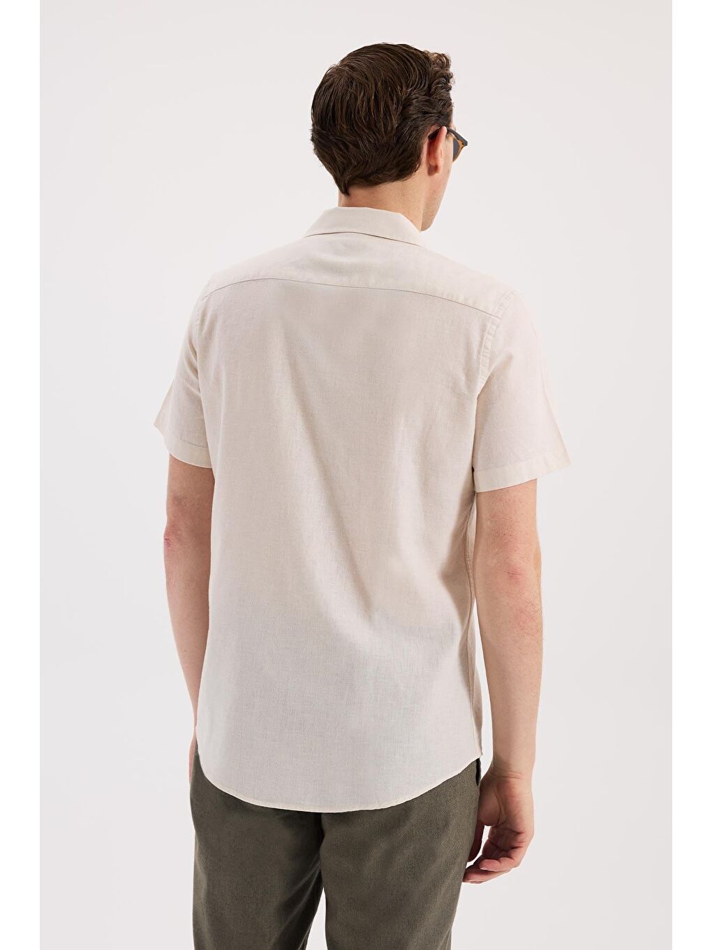 Ekru Krem  Comfort Fit Klasik Yaka Kısa Kol Gömlek-3