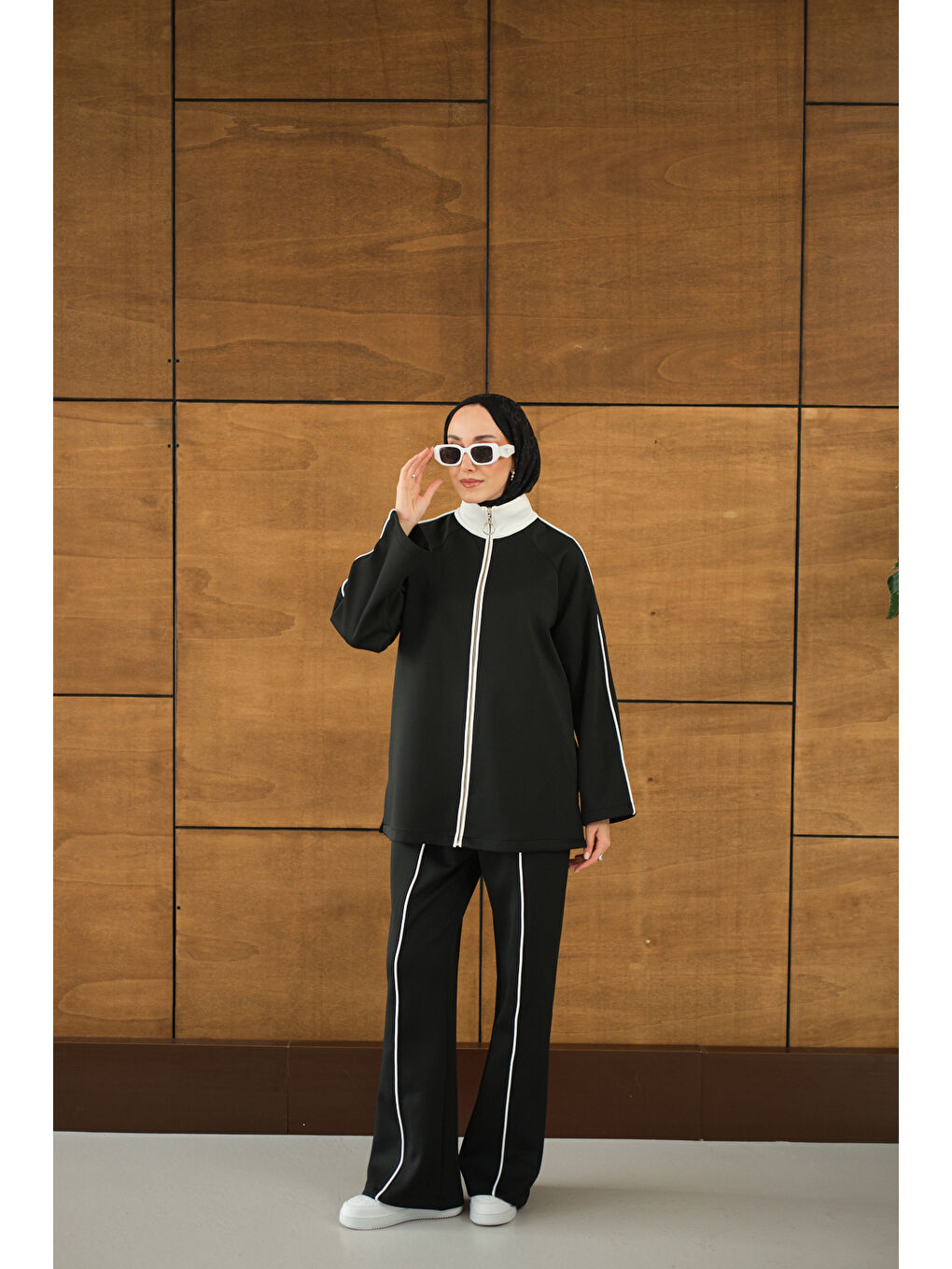 Kadın Reglan Kollu İkili Takım Siyah-3